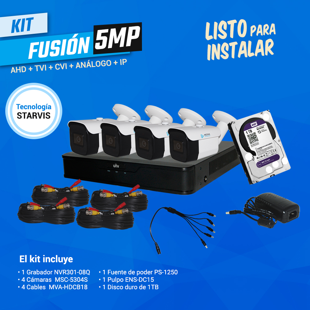 KIT FUSION V2 1 GRABADOR NVR301-08Q + 4 CAMARAS